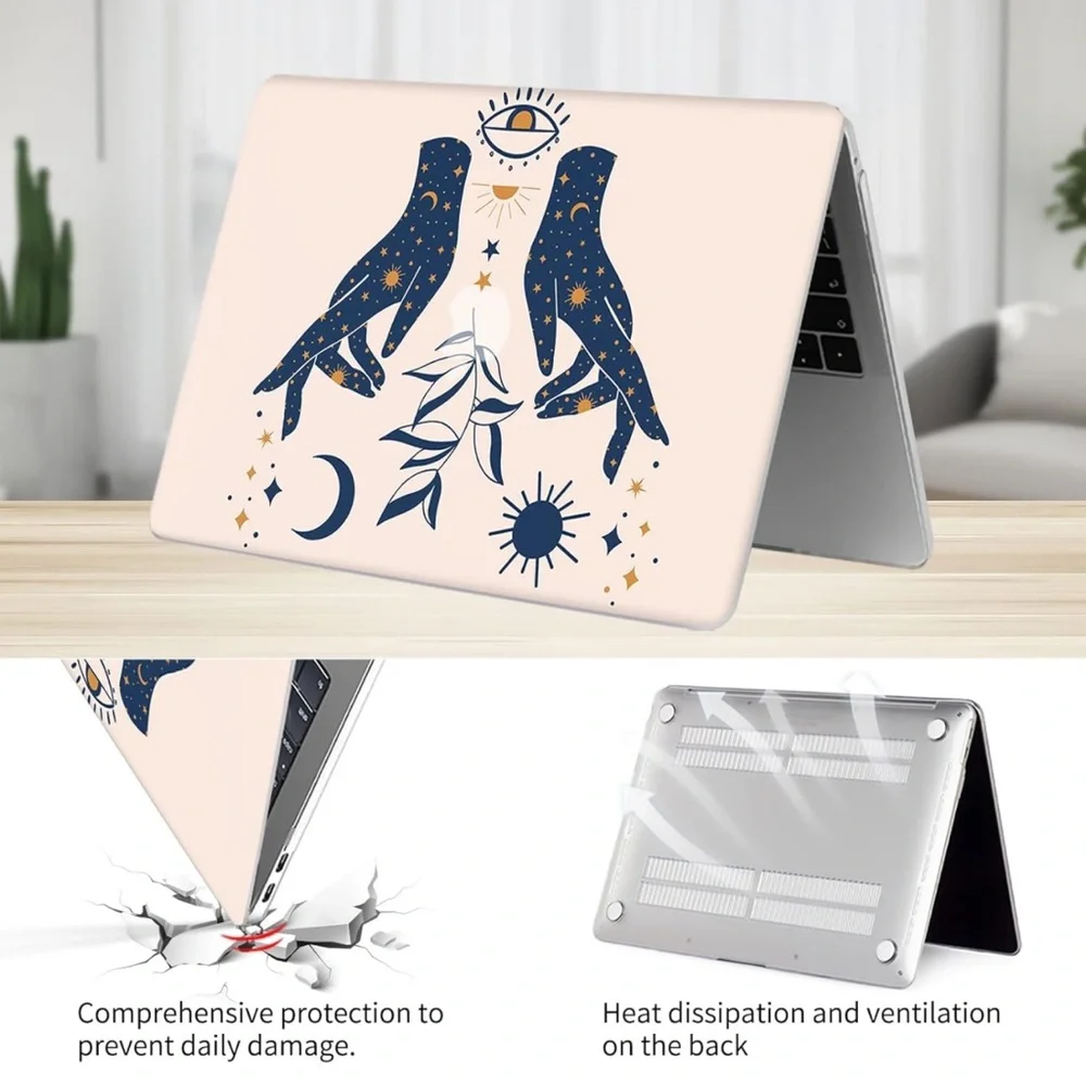MacBook Pro 13 inch Case Mysterious Hands Stars Moons Sun Mystical
